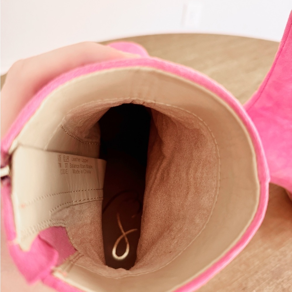 Sam Edelman Women's Pink Suede Block Heel Ankle Booties size 7 - Picture 4 of 7